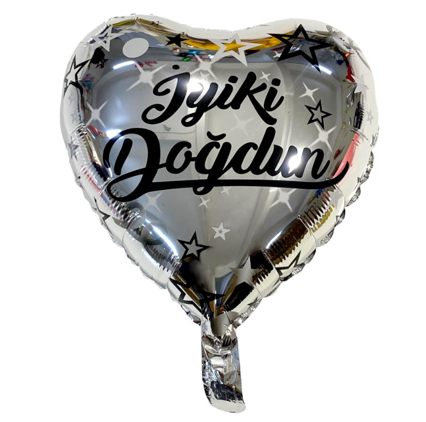 Kalp Folyo Balon İyiki Doğdun Gümüş 18 INÇ